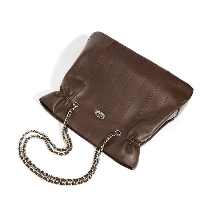 Womens Genuine Leather Large Capacity Minimalist Chain Shoulder Bag