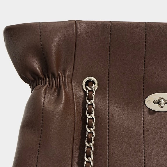 Womens Genuine Leather Large Capacity Minimalist Chain Shoulder Bag