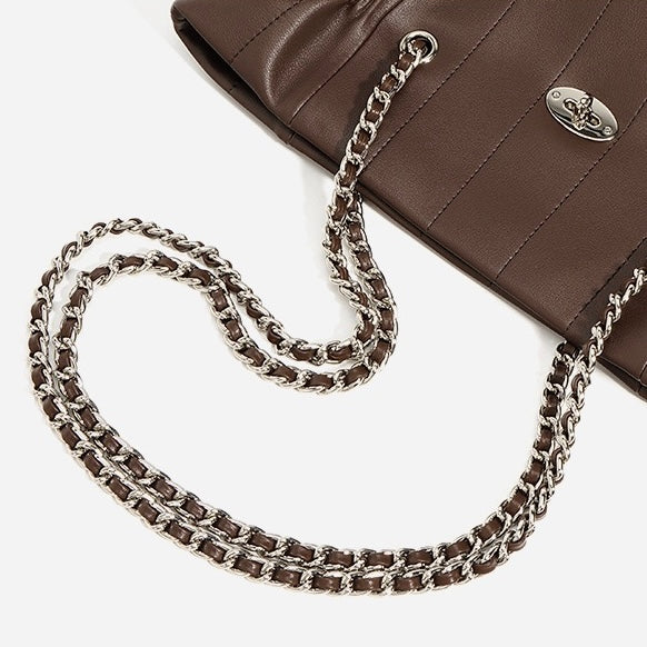Womens Genuine Leather Large Capacity Minimalist Chain Shoulder Bag