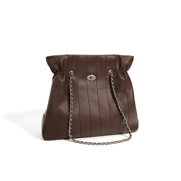 Womens Genuine Leather Large Capacity Minimalist Chain Shoulder Bag