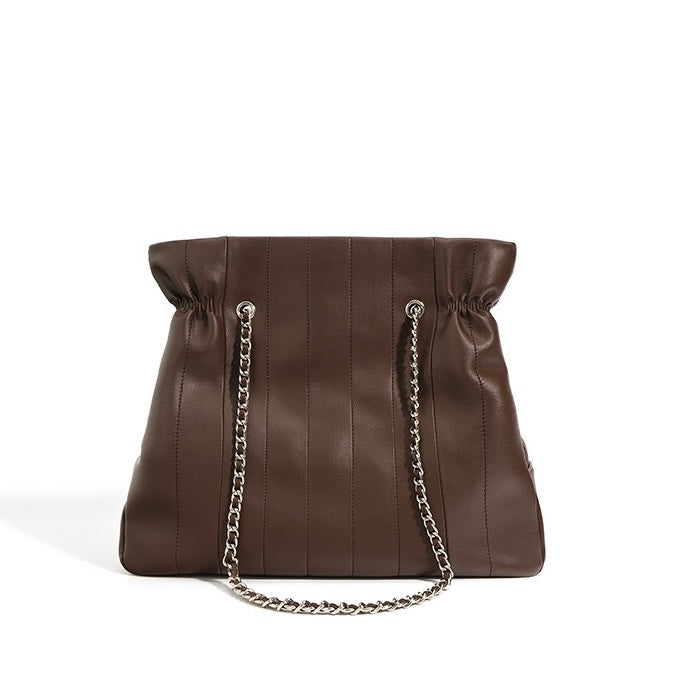 Womens Genuine Leather Large Capacity Minimalist Chain Shoulder Bag