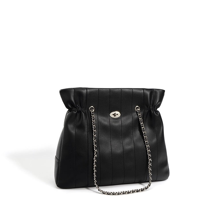 Womens Genuine Leather Large Capacity Minimalist Chain Shoulder Bag