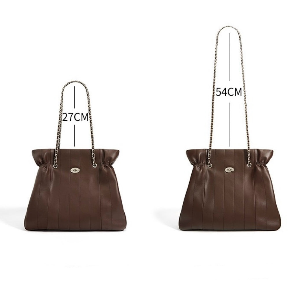 Womens Genuine Leather Large Capacity Minimalist Chain Shoulder Bag