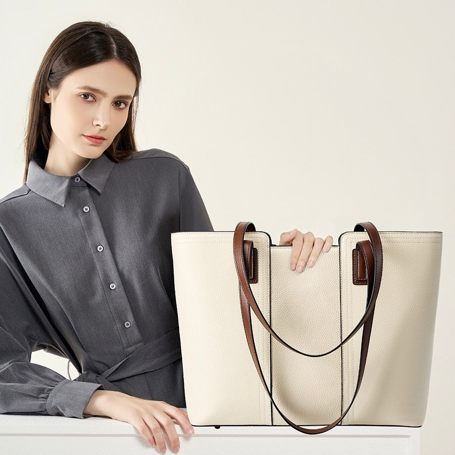 Womens Genuine Leather Large Capacity Tote Shoulder Bag  Commuter Everyday Purse