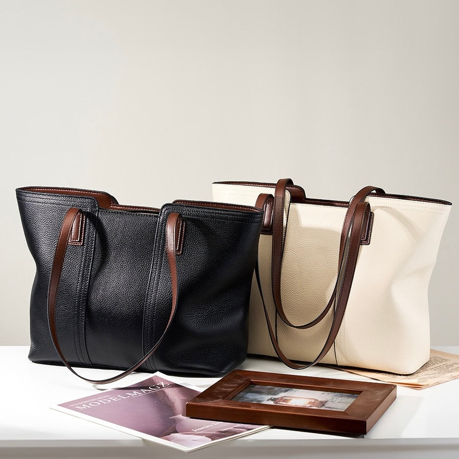 Womens Genuine Leather Large Capacity Tote Shoulder Bag  Commuter Everyday Purse