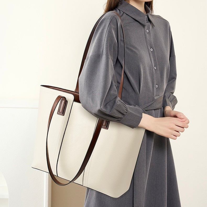 Womens Genuine Leather Large Capacity Tote Shoulder Bag  Commuter Everyday Purse