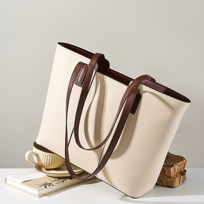 Womens Genuine Leather Large Capacity Tote Shoulder Bag  Commuter Everyday Purse