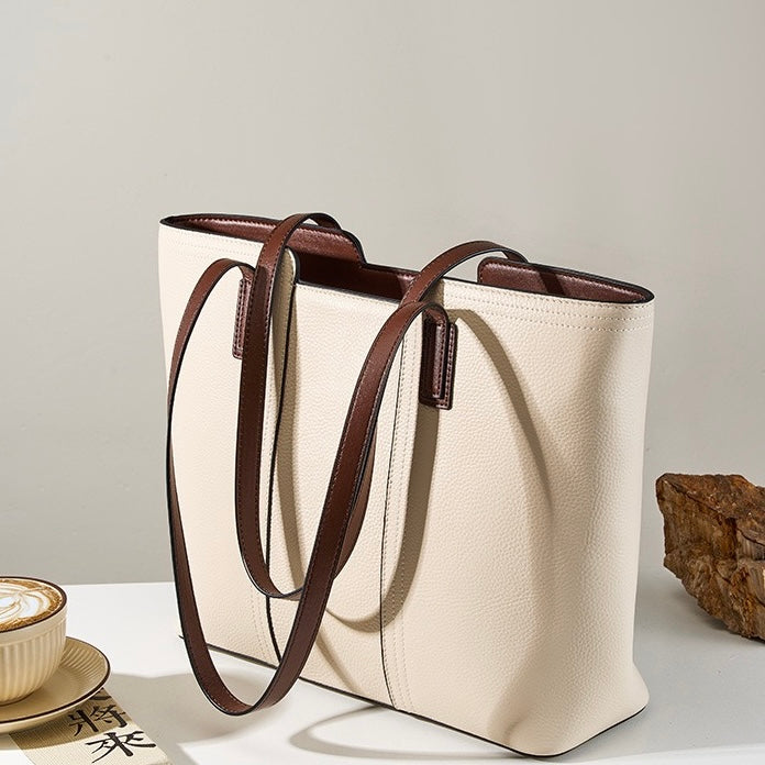 Womens Genuine Leather Large Capacity Tote Shoulder Bag  Commuter Everyday Purse