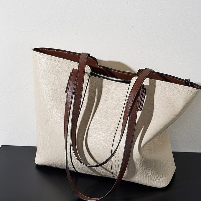 Womens Genuine Leather Large Capacity Tote Shoulder Bag  Commuter Everyday Purse
