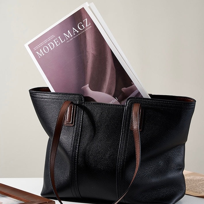 Womens Genuine Leather Large Capacity Tote Shoulder Bag  Commuter Everyday Purse