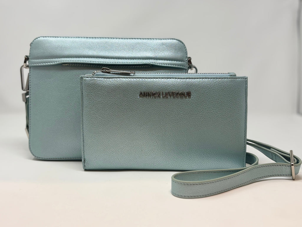Petit sac bandoulière avec porte carte détachable bleu céleste | Kennedi