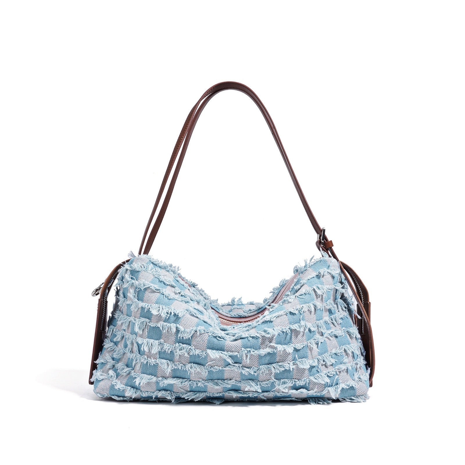 Womens Genuine Leather Denim Patchwork Shoulder Bag  Vintage Artistic Style