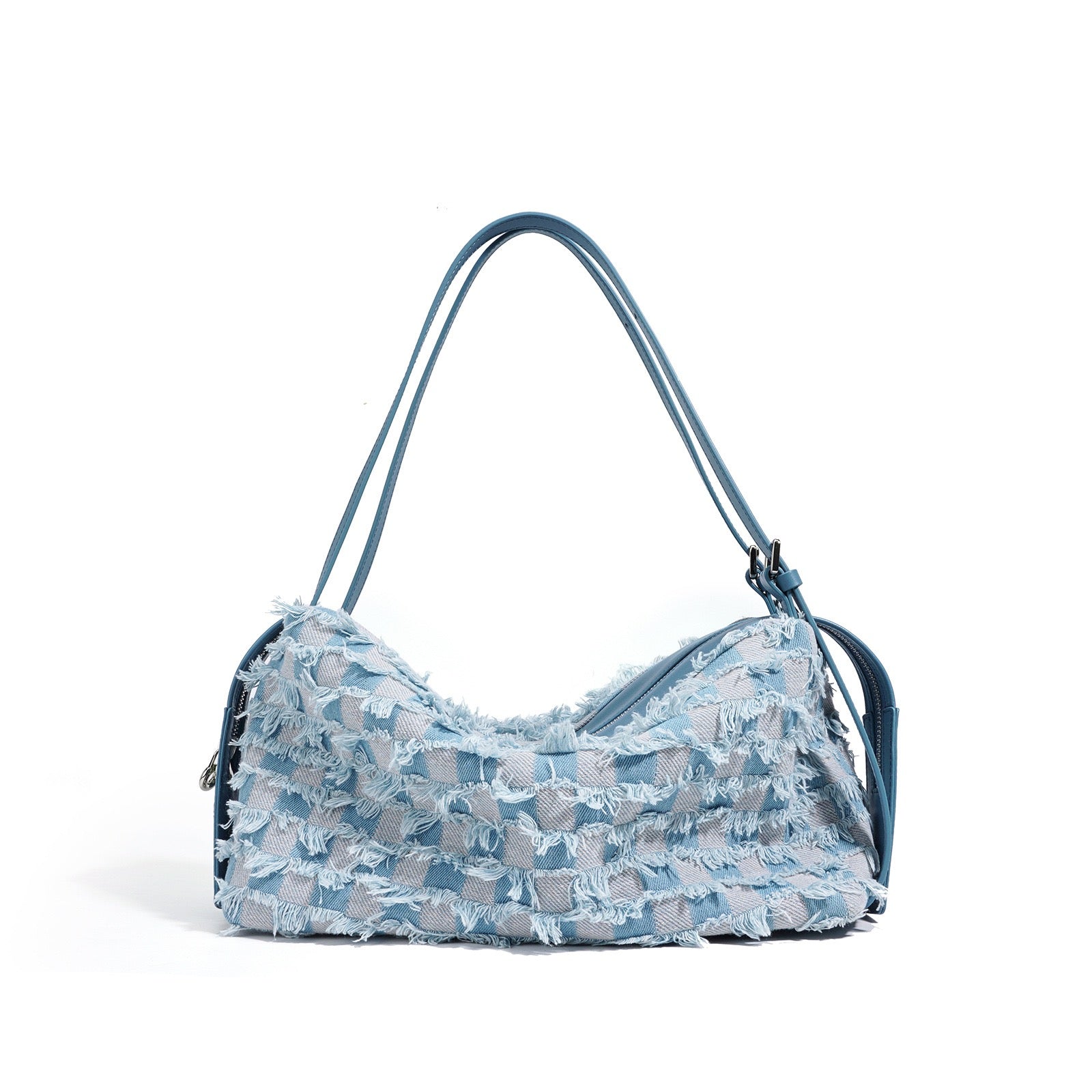 Womens Genuine Leather Denim Patchwork Shoulder Bag  Vintage Artistic Style