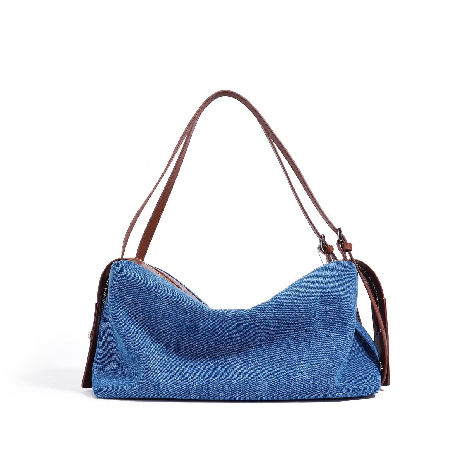 Womens Genuine Leather Denim Patchwork Shoulder Bag  Vintage Artistic Style