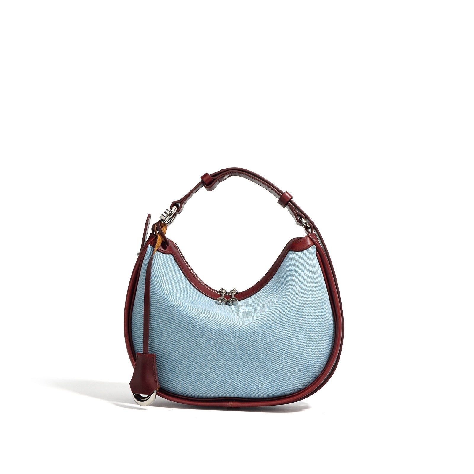 Womens Genuine Leather & Denim Crescent Shoulder Bag  Spring/Summer Mini Edition
