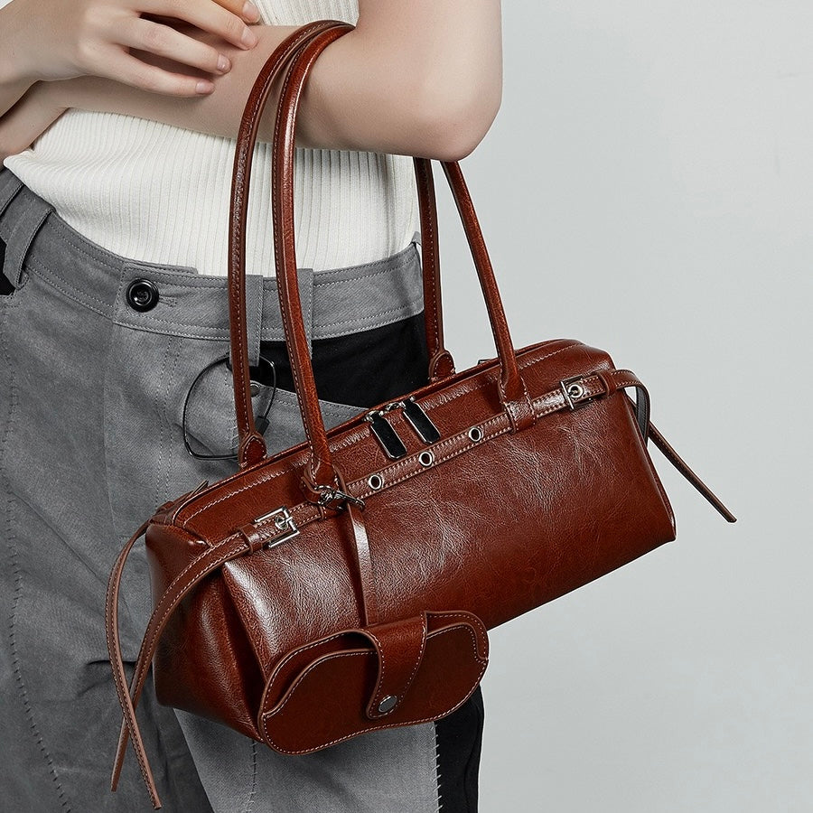 Womens Genuine Leather Vintage Biker Belt Shoulder Bag