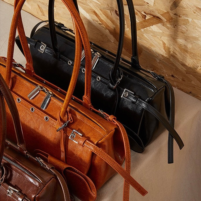Womens Genuine Leather Vintage Biker Belt Shoulder Bag