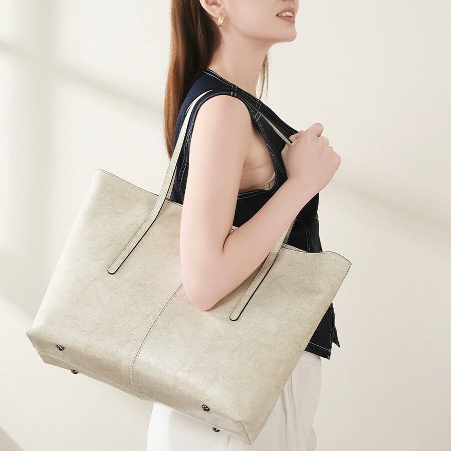 Womens Genuine Leather Large Tote Shoulder Bag  Daily Commuter Essential
