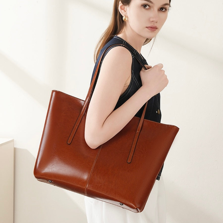 Womens Genuine Leather Large Tote Shoulder Bag  Daily Commuter Essential