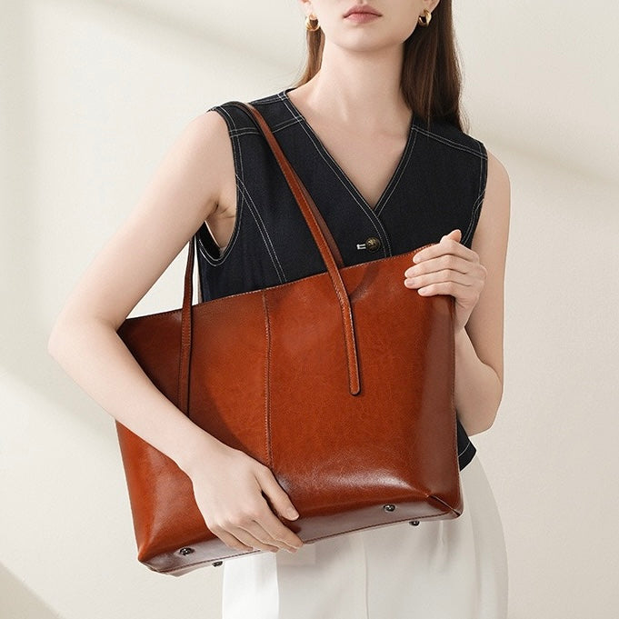 Womens Genuine Leather Large Tote Shoulder Bag  Daily Commuter Essential