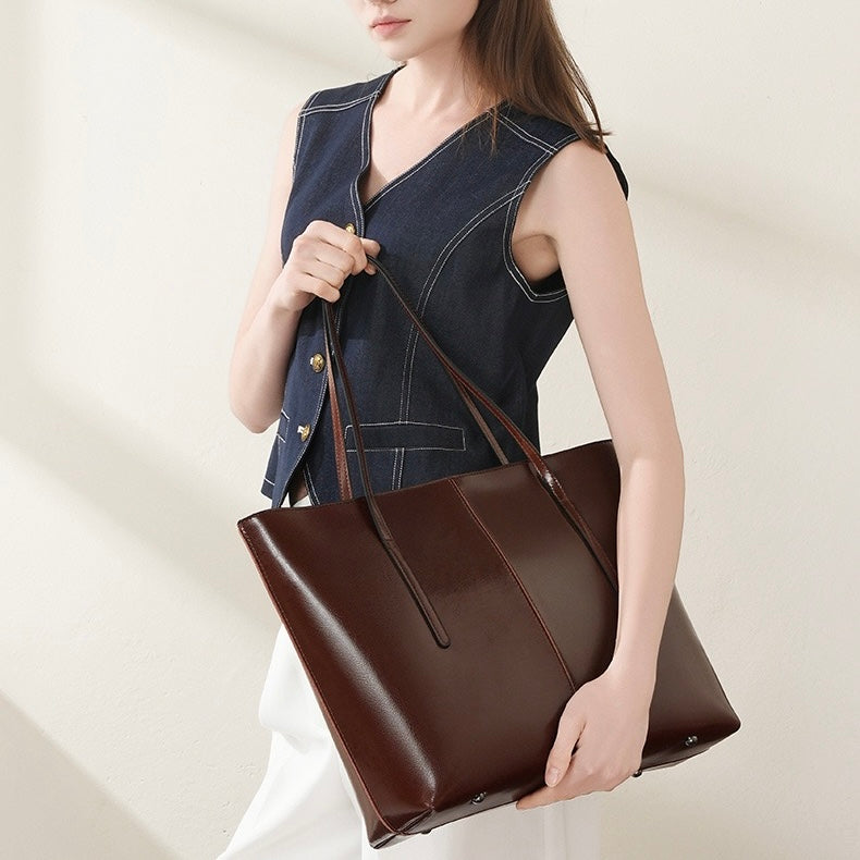Womens Genuine Leather Large Tote Shoulder Bag  Daily Commuter Essential