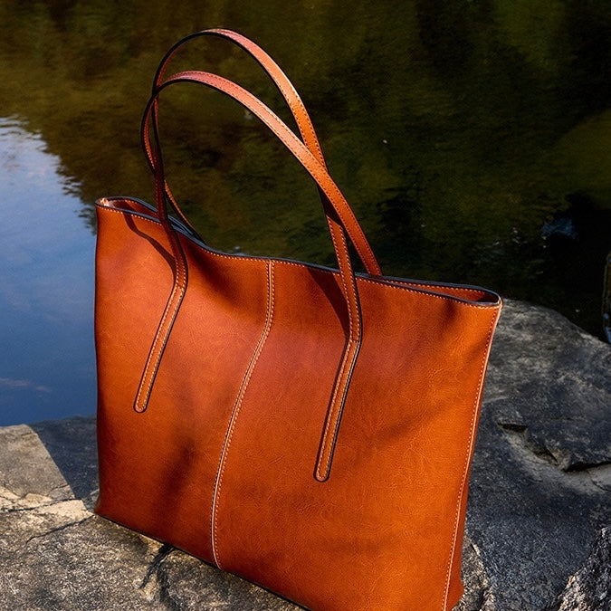 Womens Genuine Leather Large Tote Shoulder Bag  Daily Commuter Essential