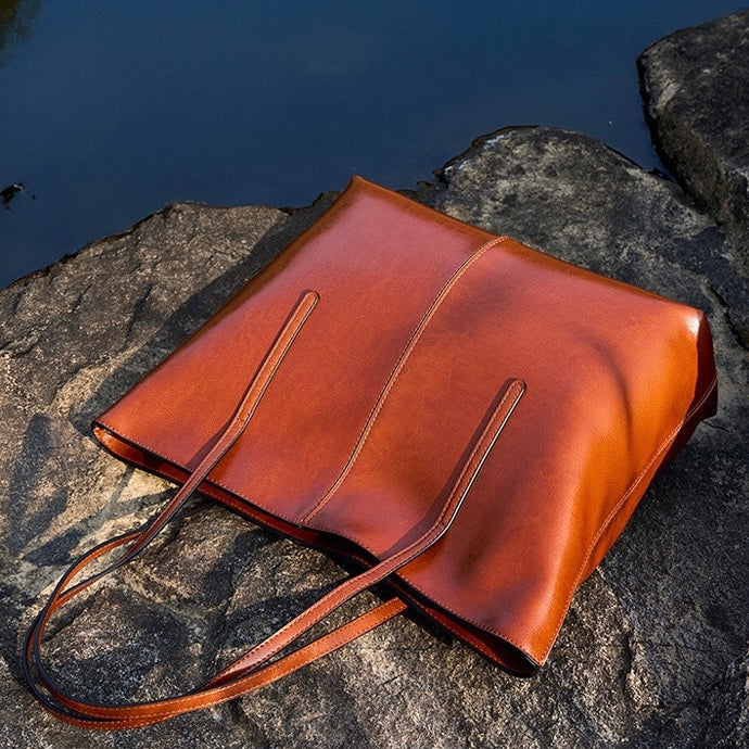 Womens Genuine Leather Large Tote Shoulder Bag  Daily Commuter Essential