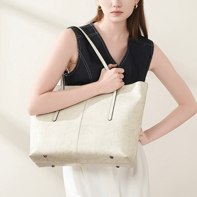 Womens Genuine Leather Large Tote Shoulder Bag  Daily Commuter Essential