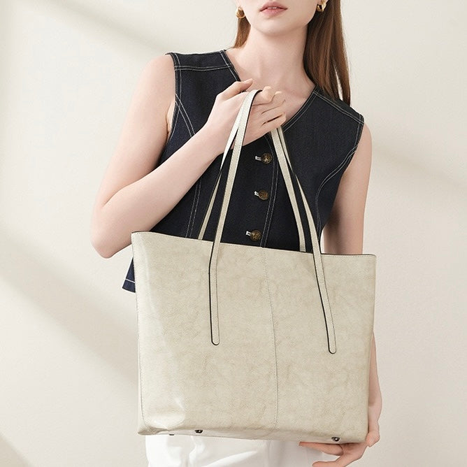 Womens Genuine Leather Large Tote Shoulder Bag  Daily Commuter Essential