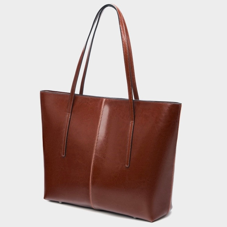 Womens Genuine Leather Large Tote Shoulder Bag  Daily Commuter Essential
