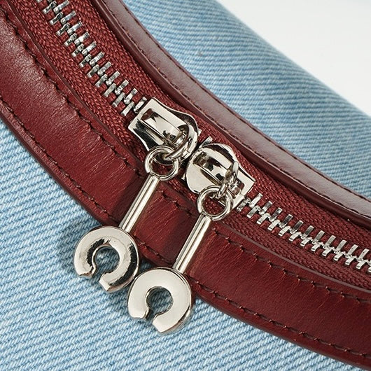 Womens Genuine Leather & Denim Crescent Shoulder Bag  Spring/Summer Mini Edition