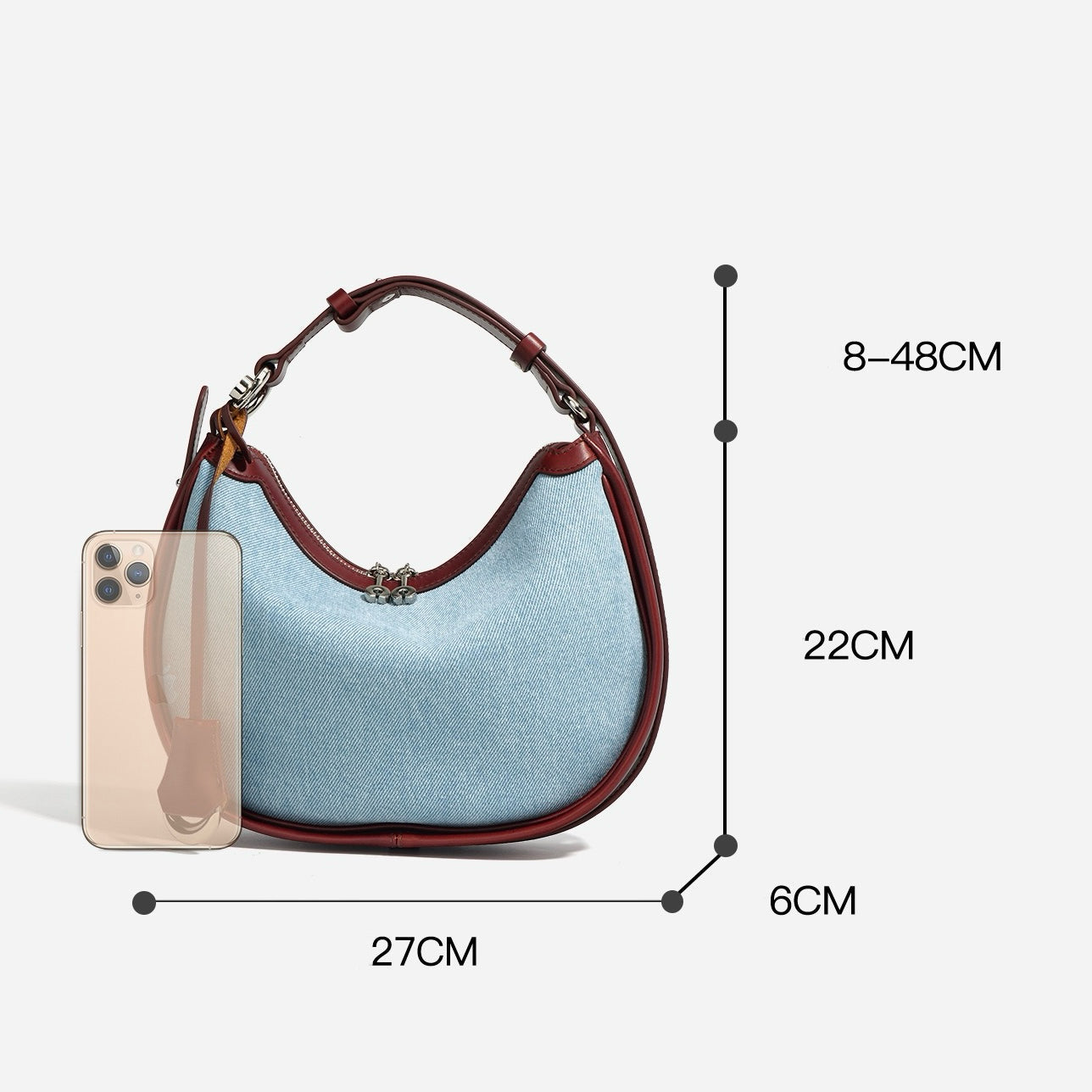 Womens Genuine Leather & Denim Crescent Shoulder Bag  Spring/Summer Mini Edition