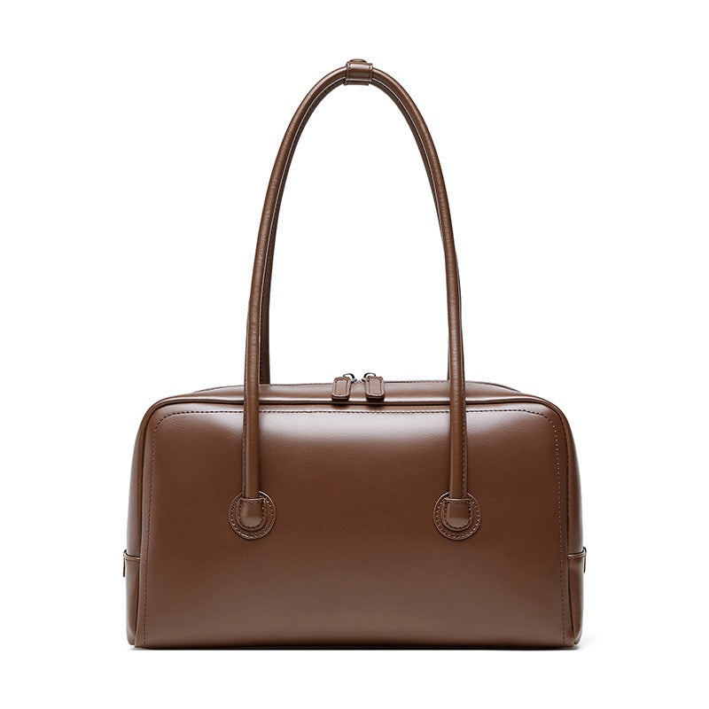 Womens Genuine Leather Boston Structured Pillow Shoulder Bag