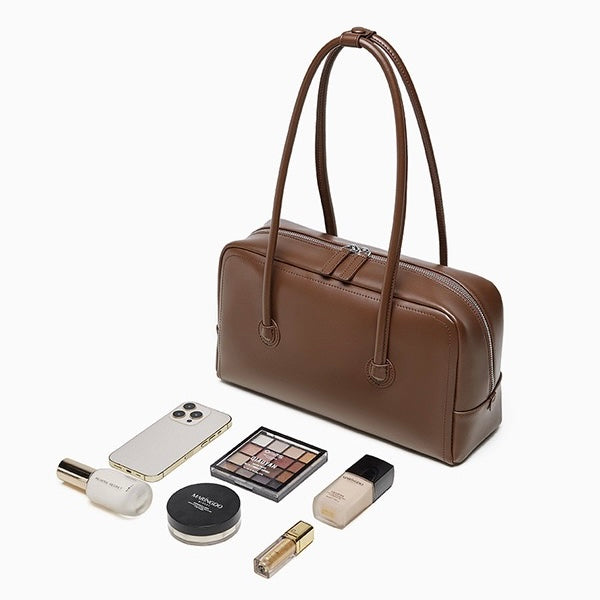 Womens Genuine Leather Boston Structured Pillow Shoulder Bag