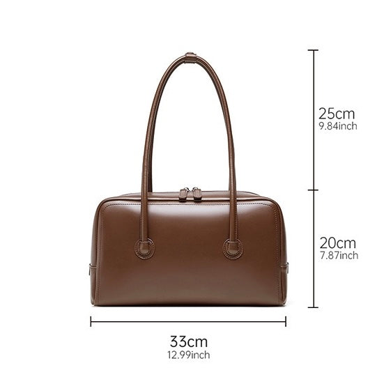 Womens Genuine Leather Boston Structured Pillow Shoulder Bag