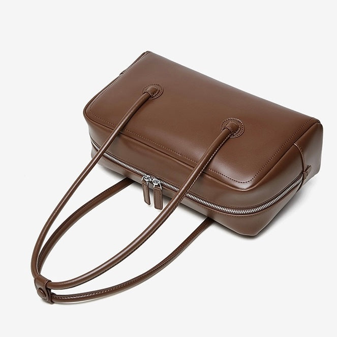 Womens Genuine Leather Boston Structured Pillow Shoulder Bag