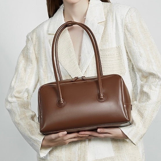 Womens Genuine Leather Boston Structured Pillow Shoulder Bag