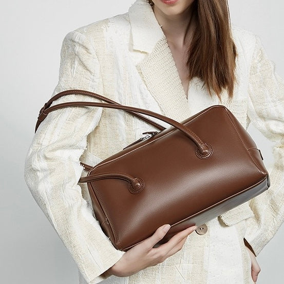 Womens Genuine Leather Boston Structured Pillow Shoulder Bag