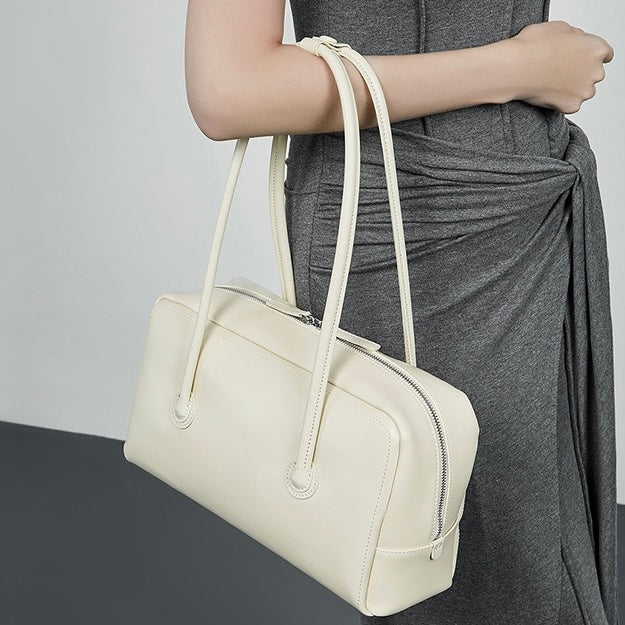 Womens Genuine Leather Boston Structured Pillow Shoulder Bag