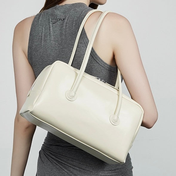 Womens Genuine Leather Boston Structured Pillow Shoulder Bag