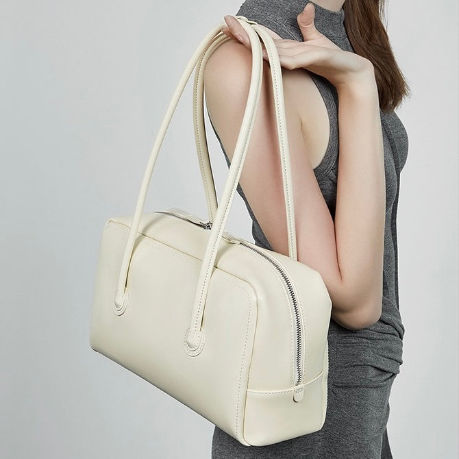 Womens Genuine Leather Boston Structured Pillow Shoulder Bag
