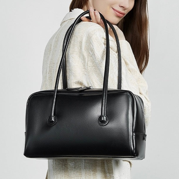 Womens Genuine Leather Boston Structured Pillow Shoulder Bag