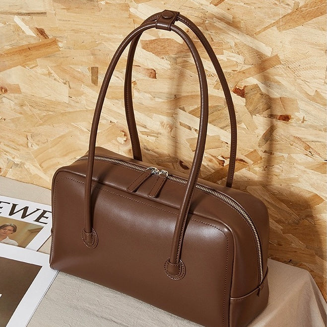 Womens Genuine Leather Boston Structured Pillow Shoulder Bag