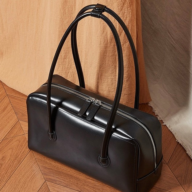 Womens Genuine Leather Boston Structured Pillow Shoulder Bag