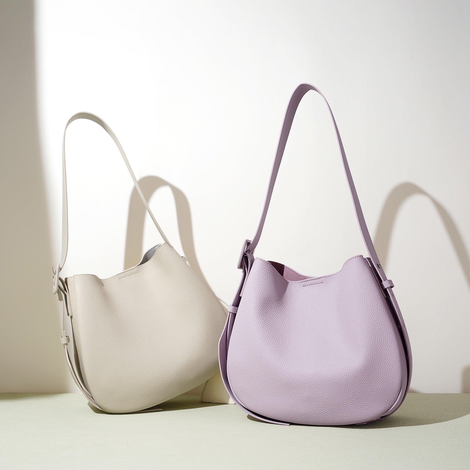 Womens Genuine Leather Wide Strap Commuter Bucket Shoulder Bag