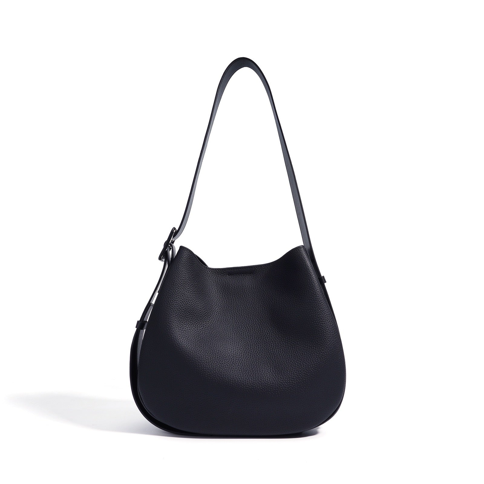 Womens Genuine Leather Wide Strap Commuter Bucket Shoulder Bag