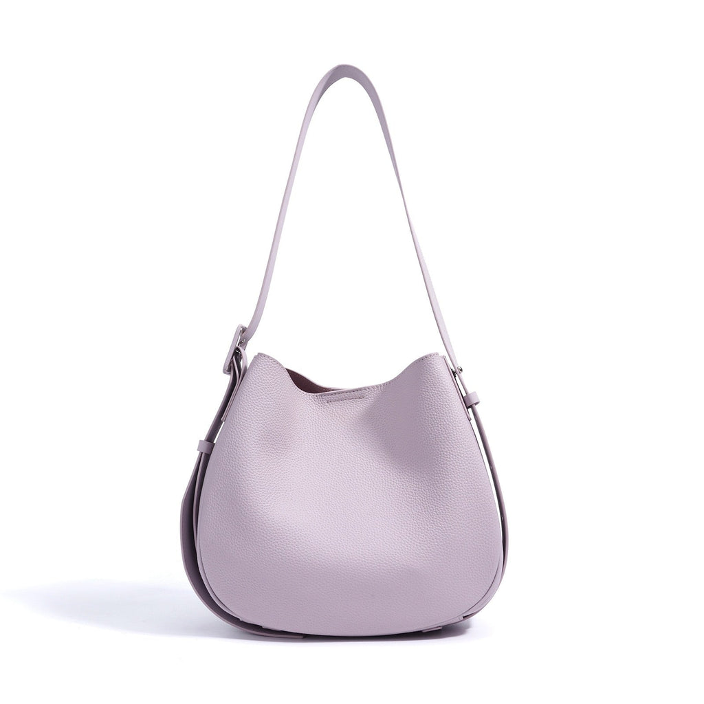 Womens Genuine Leather Wide Strap Commuter Bucket Shoulder Bag