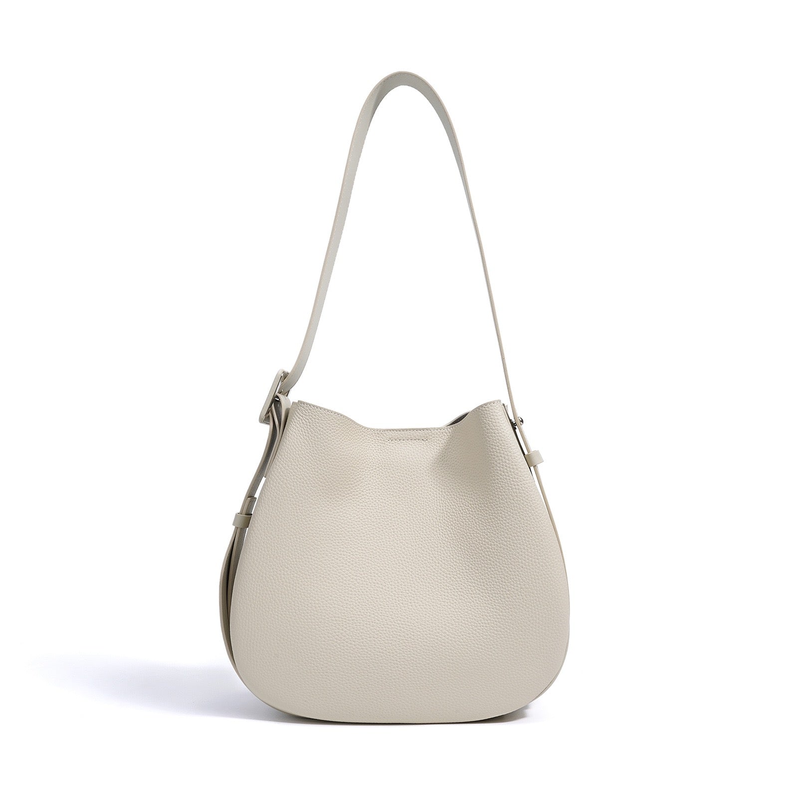 Womens Genuine Leather Wide Strap Commuter Bucket Shoulder Bag