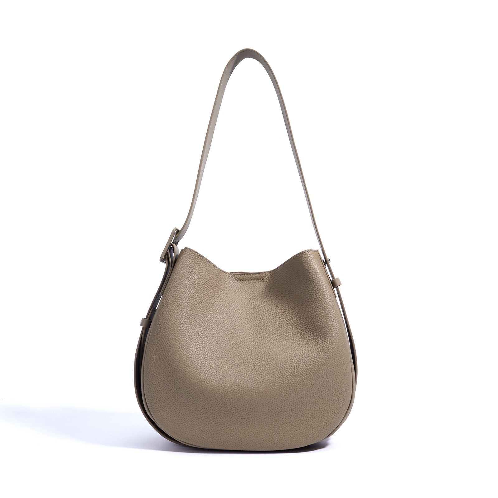 Womens Genuine Leather Wide Strap Commuter Bucket Shoulder Bag
