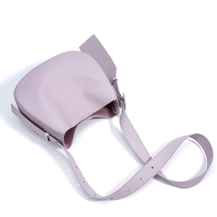 Womens Genuine Leather Wide Strap Commuter Bucket Shoulder Bag